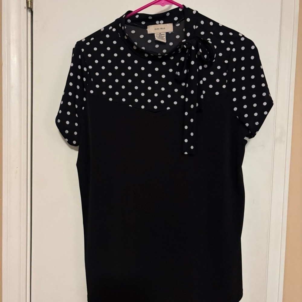 Ann Taylor Black Blouse with White Dots